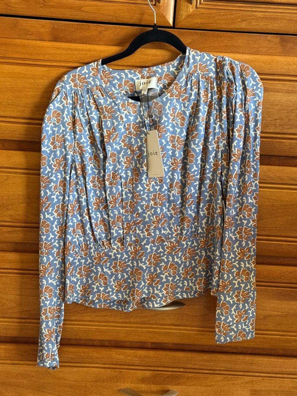 Joie “Bailey” Light Blue and Brown Floral Long-Sleeve Blouse
